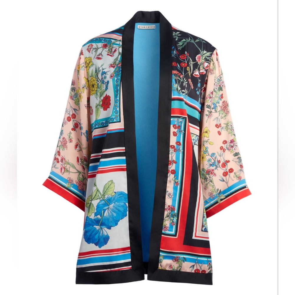 Alice + Olivia Koko Patchwork Kimono Freesia Tile Floral Top Jacket XS/S - Picture 1 of 7